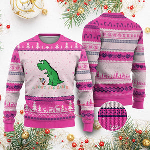 Funny Dinosaur Short Arms Problem Ugly Christmas Sweater I Do Not Like Darts TS12 Hot Pink Print Your Wear
