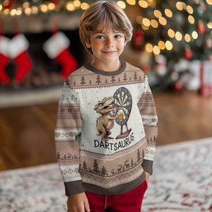 Dartsaurus Ugly Christmas Sweater Funny Dinosaur Dart Player Gift TS12 Mocha Mousse Print Your Wear