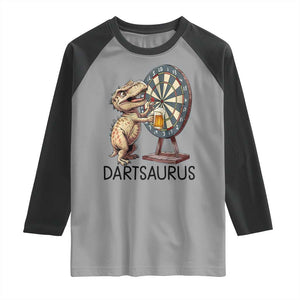 Dartsaurus Raglan Shirt Funny Dinosaur Dart Player Gift TS12 Sport Gray Black Print Your Wear