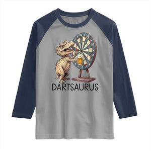 Dartsaurus Raglan Shirt Funny Dinosaur Dart Player Gift TS12 Sport Gray Navy Print Your Wear