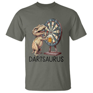 Dartsaurus T Shirt Funny Dinosaur Dart Player Gift TS12 Military Green Print Your Wear