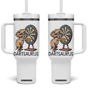 Dartsaurus Tumbler With Handle Funny Dinosaur Dart Player Gift TS12 One Size: 40 oz White Print Your Wear