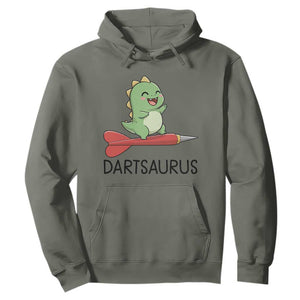 Cute Dartsaurus Playing Dart Hoodie Dinosaur Lover Gift TS12 Military Green Print Your Wear