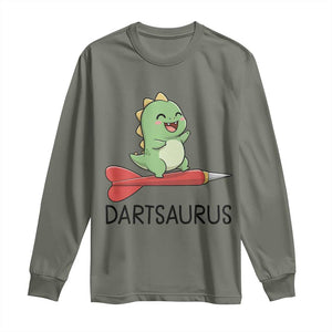 Cute Dartsaurus Playing Dart Long Sleeve Shirt Dinosaur Lover Gift TS12 Military Green Print Your Wear