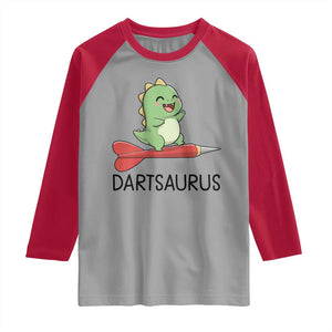 Cute Dartsaurus Playing Dart Raglan Shirt Dinosaur Lover Gift TS12 Sport Gray Red Print Your Wear