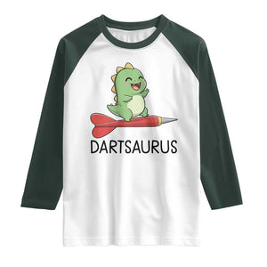 Cute Dartsaurus Playing Dart Raglan Shirt Dinosaur Lover Gift TS12 White Dark Forest Green Print Your Wear