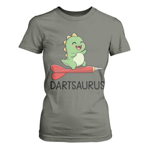 Cute Dartsaurus Playing Dart T Shirt For Women Dinosaur Lover Gift TS12 Military Green Print Your Wear