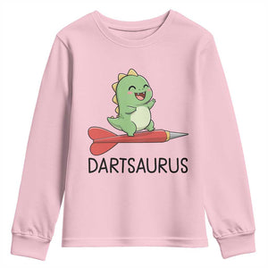 Cute Dartsaurus Playing Dart Youth Sweatshirt Dinosaur Lover Gift TS12 Light Pink Print Your Wear