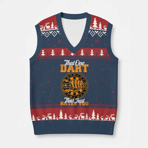 Funny Dartist Pub Game V-Neck Knit Sweater Vest That One Dart That Just Hates You TS12 Navy Red Print Your Wear