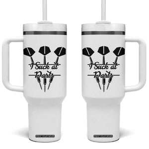 Funny I Suck At Darts Tumbler With Handle Bar Game Lover Dartist Gift TS12 One Size: 40 oz White Print Your Wear