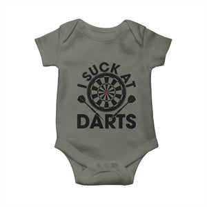 Funny I Suck At Darts Baby Onesie Darts Lover Gift For Bad Players TS12 Military Green Print Your Wear