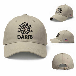 Funny I Suck At Darts Baseball Cap Darts Lover Gift For Bad Players TS12 Baseball Cap Universal Fit Beige Print Your Wear