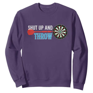 Shut Up And Throw Sweatshirt Funny Darts Player Gift TS12 Purple Print Your Wear