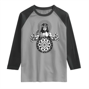 Funny Christian Dartist Gift Raglan Shirt Jesus Bullseye Shooter TS12 Sport Gray Black Print Your Wear