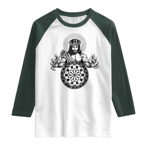 Funny Christian Dartist Gift Raglan Shirt Jesus Bullseye Shooter TS12 White Dark Forest Green Print Your Wear