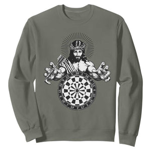 Funny Christian Dartist Gift Sweatshirt Jesus Bullseye Shooter TS12 Military Green Print Your Wear