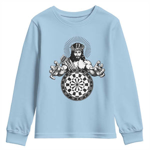 Funny Christian Dartist Gift Youth Sweatshirt Jesus Bullseye Shooter TS12 Light Blue Print Your Wear