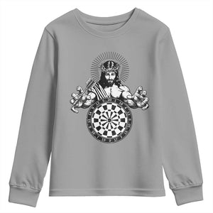Funny Christian Dartist Gift Youth Sweatshirt Jesus Bullseye Shooter TS12 Sport Gray Print Your Wear