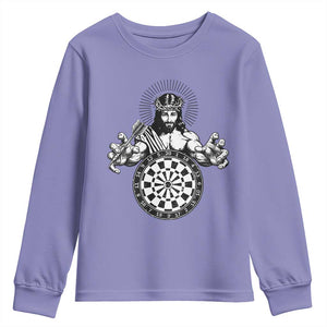 Funny Christian Dartist Gift Youth Sweatshirt Jesus Bullseye Shooter TS12 Violet Print Your Wear