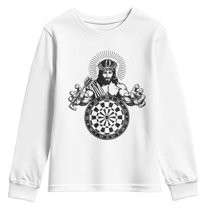 Funny Christian Dartist Gift Youth Sweatshirt Jesus Bullseye Shooter TS12 White Print Your Wear