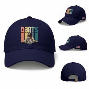 Funny Jesus Dart Player Sunset Retro Vintage Baseball Cap Christian Dartist Gift TS12 Baseball Cap Universal Fit Dark Blue Print Your Wear