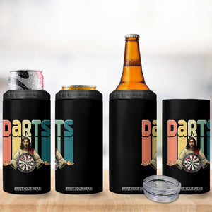 Funny Jesus Dart Player Sunset Retro Vintage 4 in 1 Can Cooler Tumbler Christian Dartist Gift TS12 Print Your Wear