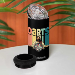 Funny Jesus Dart Player Sunset Retro Vintage 4 in 1 Can Cooler Tumbler Christian Dartist Gift TS12 Print Your Wear