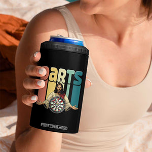 Funny Jesus Dart Player Sunset Retro Vintage 4 in 1 Can Cooler Tumbler Christian Dartist Gift TS12 Print Your Wear