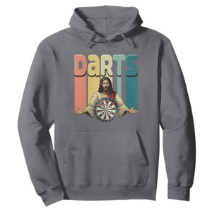 Funny Jesus Dart Player Sunset Retro Vintage Hoodie Christian Dartist Gift TS12 Charcoal Print Your Wear
