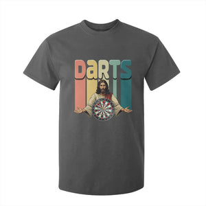 Funny Jesus Dart Player Sunset Retro Vintage T Shirt For Kid Christian Dartist Gift TS12 Dark Heather Print Your Wear