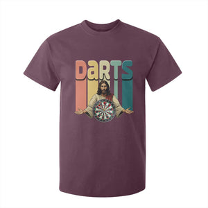 Funny Jesus Dart Player Sunset Retro Vintage T Shirt For Kid Christian Dartist Gift TS12 Maroon Print Your Wear