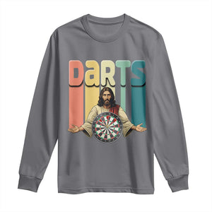 Funny Jesus Dart Player Sunset Retro Vintage Long Sleeve Shirt Christian Dartist Gift TS12 Charcoal Print Your Wear