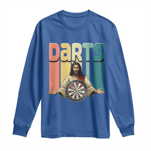 Funny Jesus Dart Player Sunset Retro Vintage Long Sleeve Shirt Christian Dartist Gift TS12 Royal Blue Print Your Wear