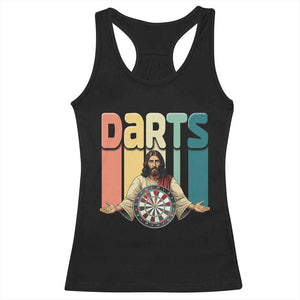 Funny Jesus Dart Player Sunset Retro Vintage Racerback Tank Top Christian Dartist Gift TS12 Black Print Your Wear