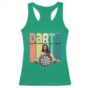 Funny Jesus Dart Player Sunset Retro Vintage Racerback Tank Top Christian Dartist Gift TS12 Irish Green Print Your Wear