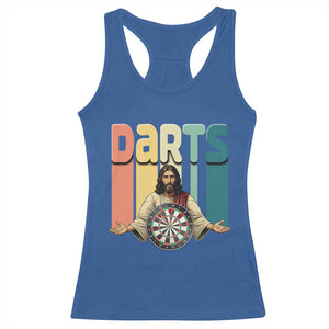 Funny Jesus Dart Player Sunset Retro Vintage Racerback Tank Top Christian Dartist Gift TS12 Royal Blue Print Your Wear