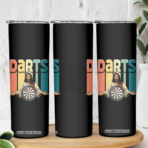 Funny Jesus Dart Player Sunset Retro Vintage Skinny Tumbler Christian Dartist Gift TS12 Print Your Wear