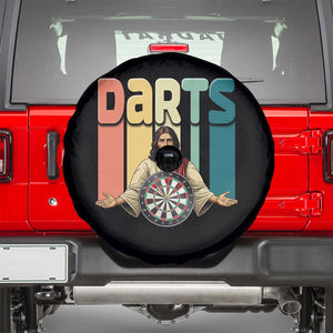 Funny Jesus Dart Player Sunset Retro Vintage Spare Tire Cover Christian Dartist Gift TS12 Black Print Your Wear