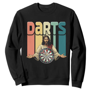 Funny Jesus Dart Player Sunset Retro Vintage Sweatshirt Christian Dartist Gift TS12 Black Print Your Wear