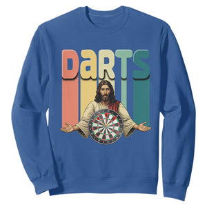 Funny Jesus Dart Player Sunset Retro Vintage Sweatshirt Christian Dartist Gift TS12 Royal Blue Print Your Wear