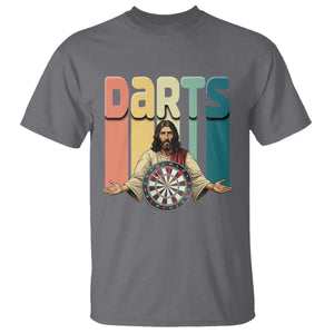 Funny Jesus Dart Player Sunset Retro Vintage T Shirt Christian Dartist Gift TS12 Charcoal Print Your Wear