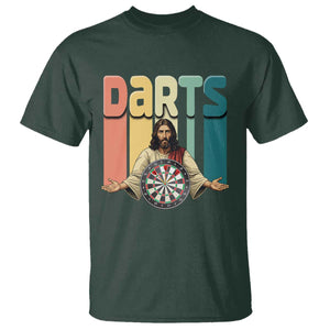 Funny Jesus Dart Player Sunset Retro Vintage T Shirt Christian Dartist Gift TS12 Dark Forest Green Print Your Wear