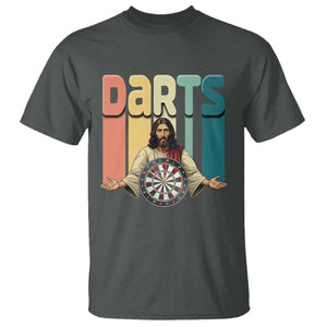 Funny Jesus Dart Player Sunset Retro Vintage T Shirt Christian Dartist Gift TS12 Dark Heather Print Your Wear