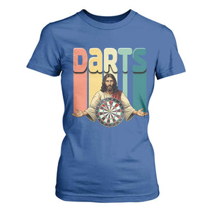 Funny Jesus Dart Player Sunset Retro Vintage T Shirt For Women Christian Dartist Gift TS12 Royal Blue Print Your Wear