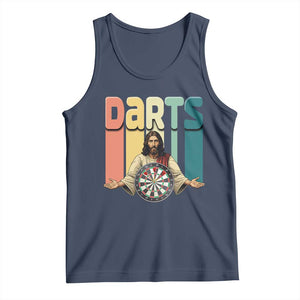 Funny Jesus Dart Player Sunset Retro Vintage Tank Top Christian Dartist Gift TS12 Navy Print Your Wear