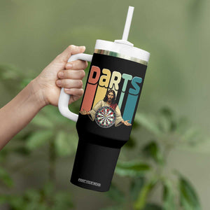 Funny Jesus Dart Player Sunset Retro Vintage Tumbler With Handle Christian Dartist Gift TS12 Print Your Wear