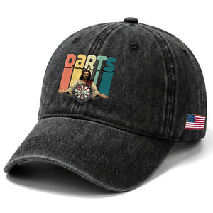 Funny Jesus Dart Player Sunset Retro Vintage Washed Cotton Baseball Cap Christian Dartist Gift TS12 Print Your Wear