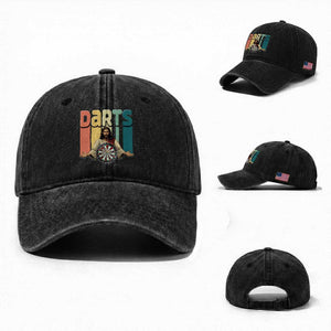 Funny Jesus Dart Player Sunset Retro Vintage Washed Cotton Baseball Cap Christian Dartist Gift TS12 Washed Cap Universal Fit Black Print Your Wear