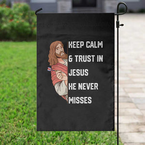 Funny Christian Faith Darts Player Gift Garden Flag Keep Calm And Trust In Jesus He Never Misses TS12 Print Your Wear