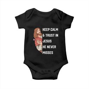 Funny Christian Faith Darts Player Gift Baby Onesie Keep Calm And Trust In Jesus He Never Misses TS12 Black Print Your Wear